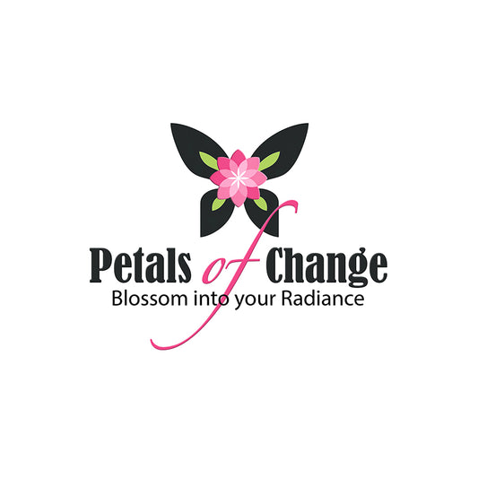 Logo of 'Petals of Change' with a butterfly and flower design on a white background